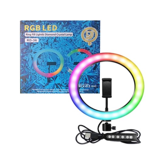 Ringlight RD-36 14"/36cm com Suporte para Telefone Multicor